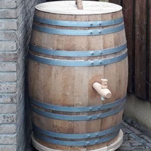 Houten regenton los deksel kraantje en onderzetter