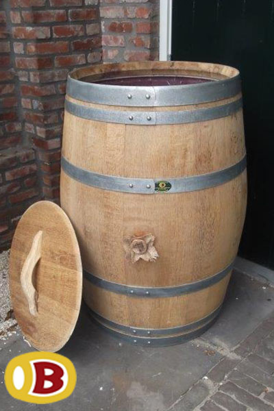Houten regenton 225 Liter met los deksel en handvat (transportvat) - Afbeelding 4