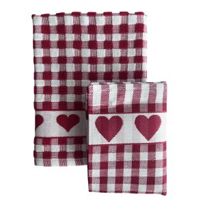 Keukendoek en theedoek hartjes rood