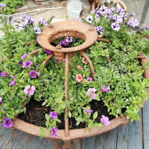 groot, zwaar gietijzeren tuinornament, plantenbak