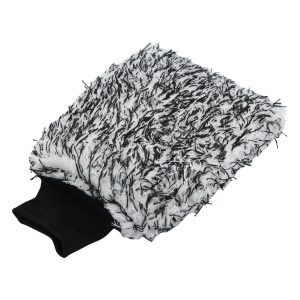 Washandschoen microvezel gespikkeld zwart/wit